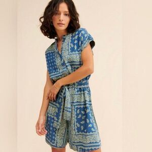 Current Air Bandana Manda Shorts Romper Size Large Lyocell Indigo Blue